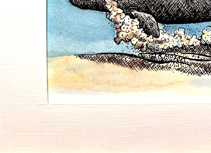 GRAY WHALE Hand-painted print, 5x7 in