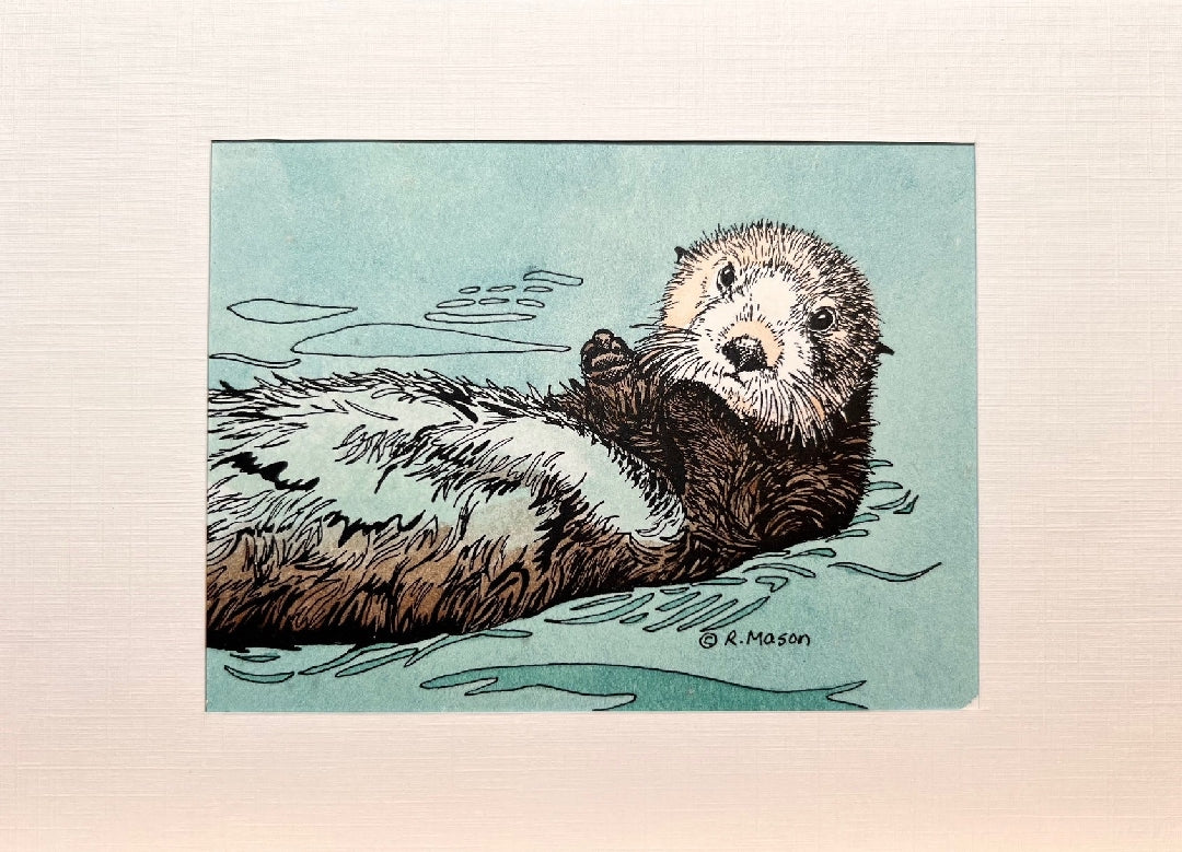 SOUTHERN SEA OTTER Hand-painted print, 5x7 in