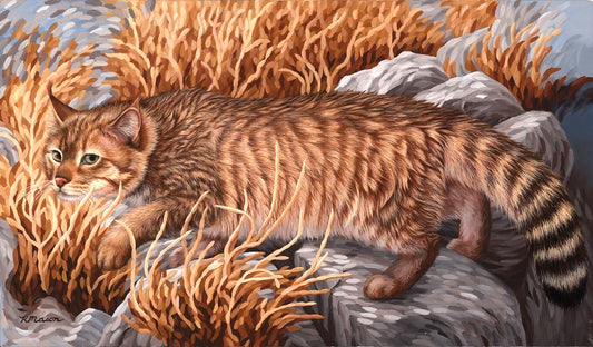 CHINESE MOUNTAIN CAT Original oil painting on canvas, 14x24 in