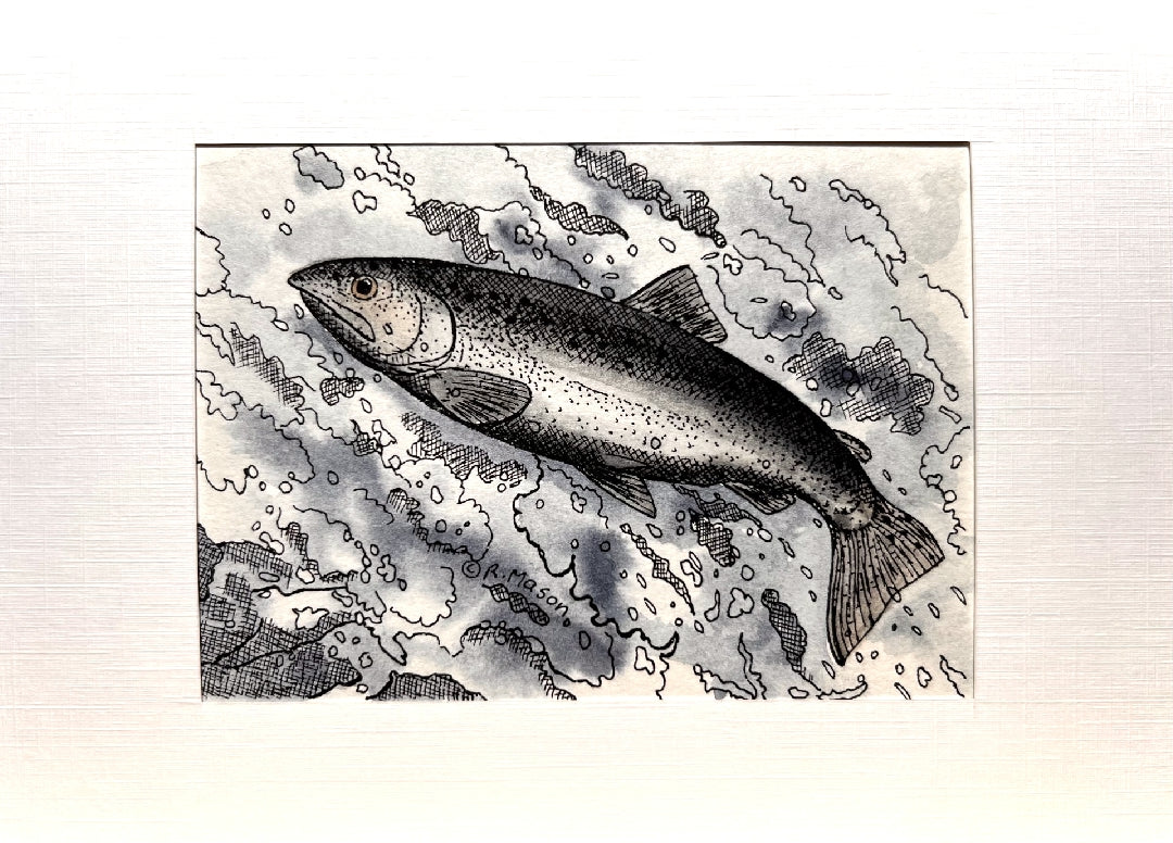 COHO SALMON Hand-painted print, 5x7 in