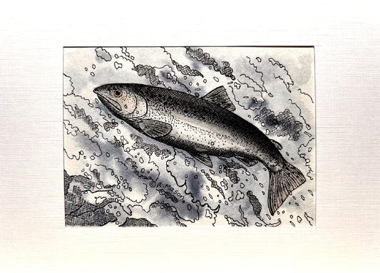 COHO SALMON Hand-painted print, 5x7 in