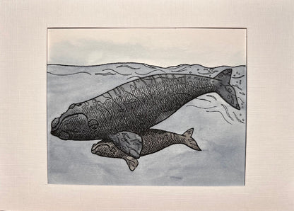 NORTHERN RIGHT WHALE Hand-painted print, 5x7 in