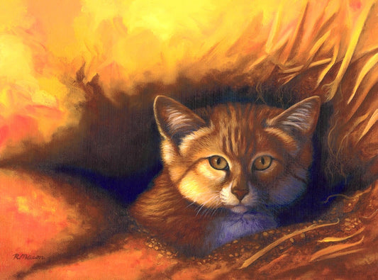 SAND CAT Original oil painting on canvas, 9x12 in