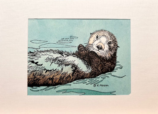 SOUTHERN SEA OTTER Hand-painted print, 5x7 in
